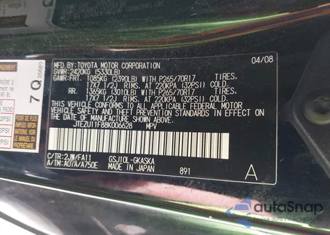 2008 Toyota Fj Cruiser z USA, uszkodzony, nr VIN JTEZU11F88K006628